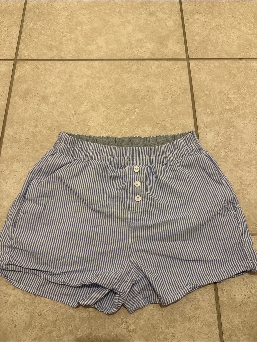 No Boundaries Blue & White Striped Elastic Waist Shorts